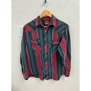 Vintage Wrangler Geometric Pearl Snap Lightweight Flannel Shirt Medium